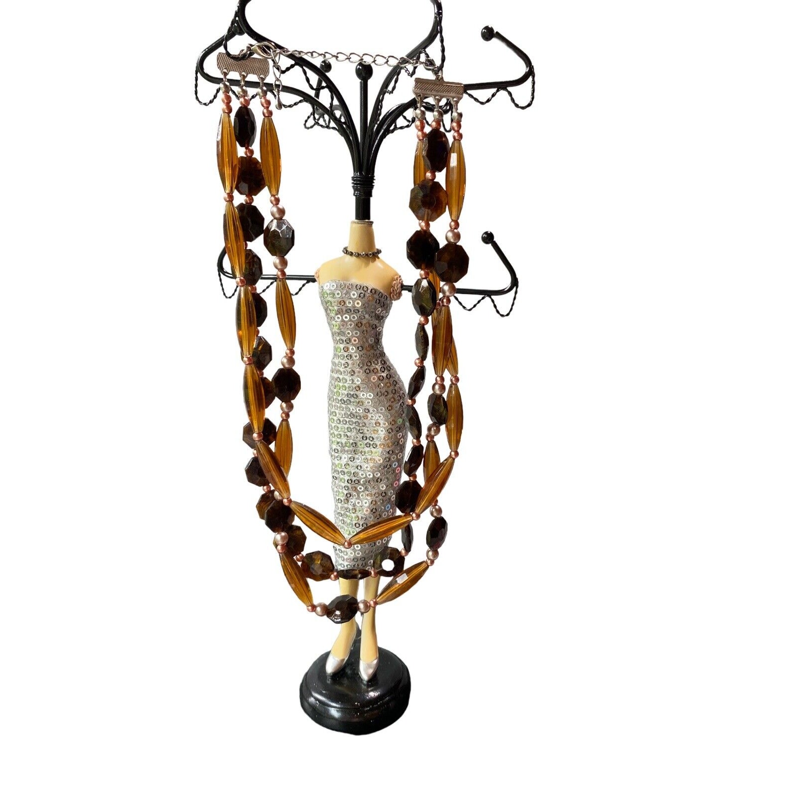Vintage Three Strand Copper And Brown Tone Jewelry Beaded Necklace Choker 19